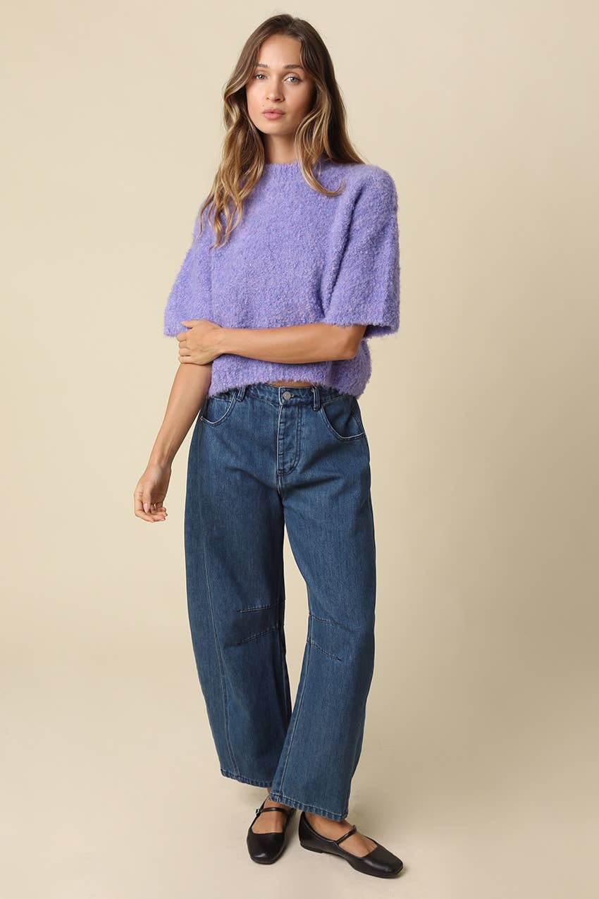 Ayra Fuzzy Short Sleeve Knit Sweater