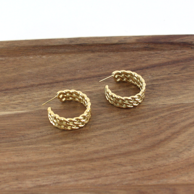 E26335 Woven Stainless Steel Open Hoop Earrings