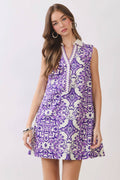 Towers Ornate Tile Print Shift Mini Collared Dress
