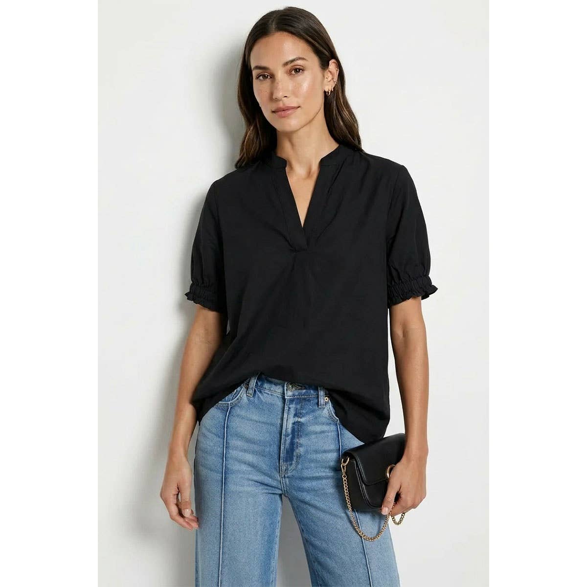 Briana Short Sleeve Band Detail Blouse