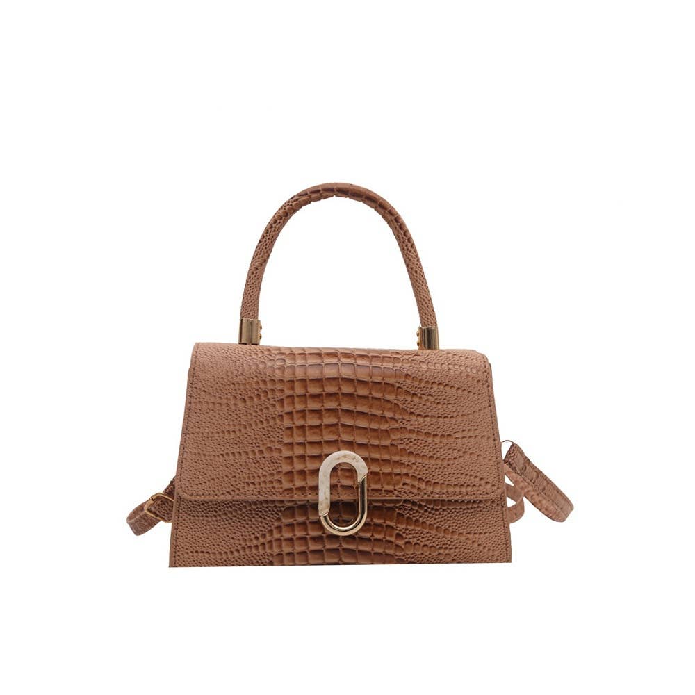 Croc Embossed Push Lock Flap Satchel