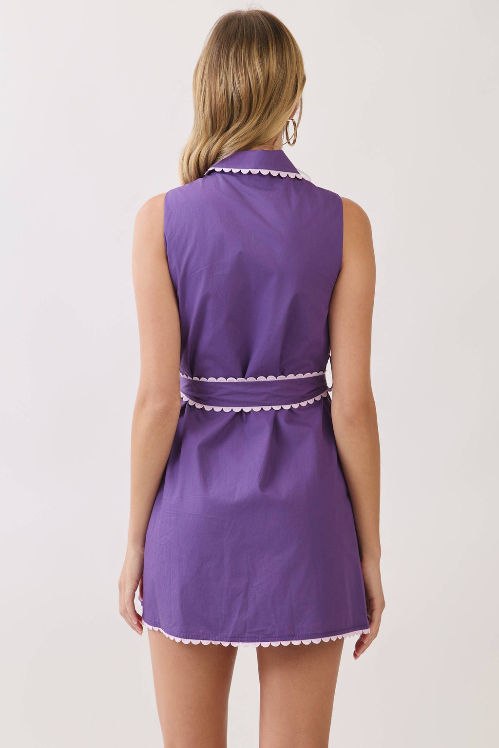 Olivia Scallop Trim Sleeveless Shirt Mini Dress