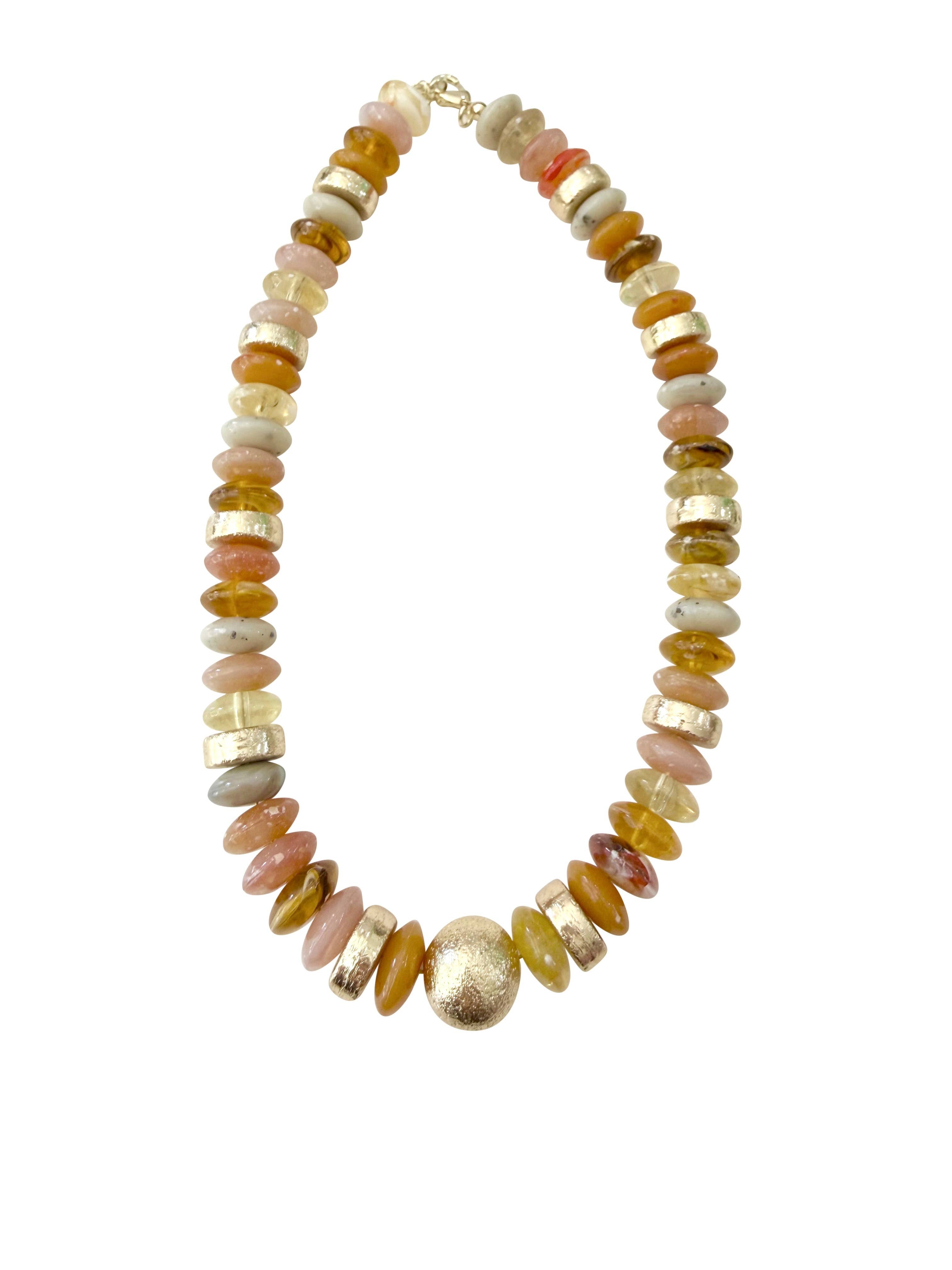 Tobie Beaded Disc Necklace- Tan Mix