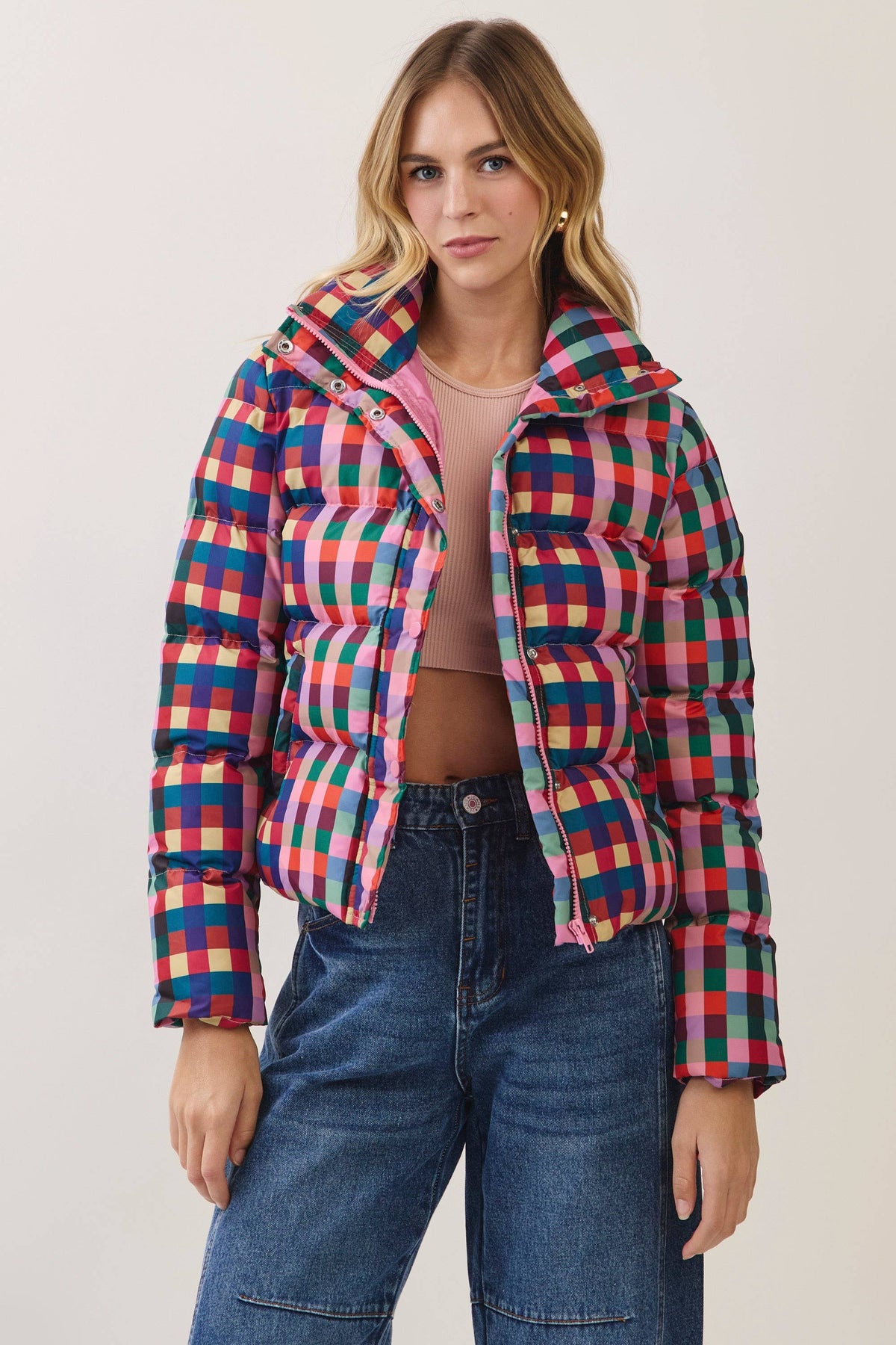 Multicolor Check Puffer Jacket