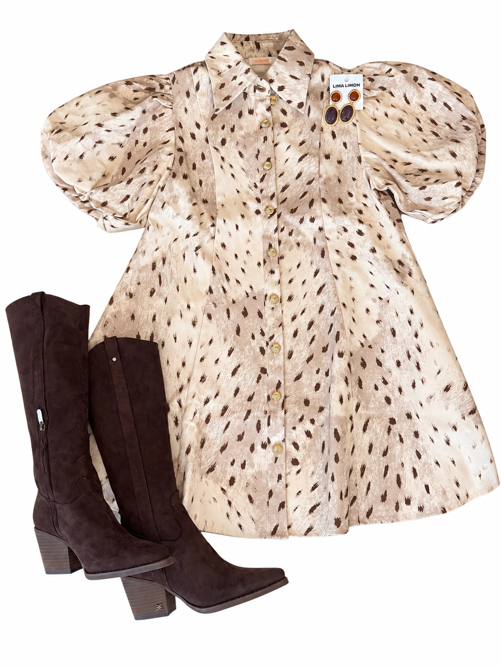 Evie Printed Puff Sleeve Shirt Dress