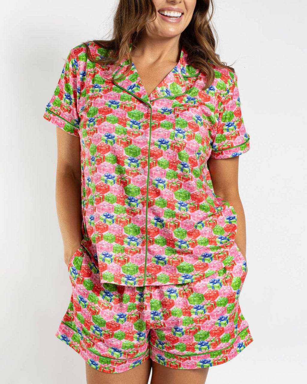 Under the Tree Short Sleeve Button Up Sleep Shirt