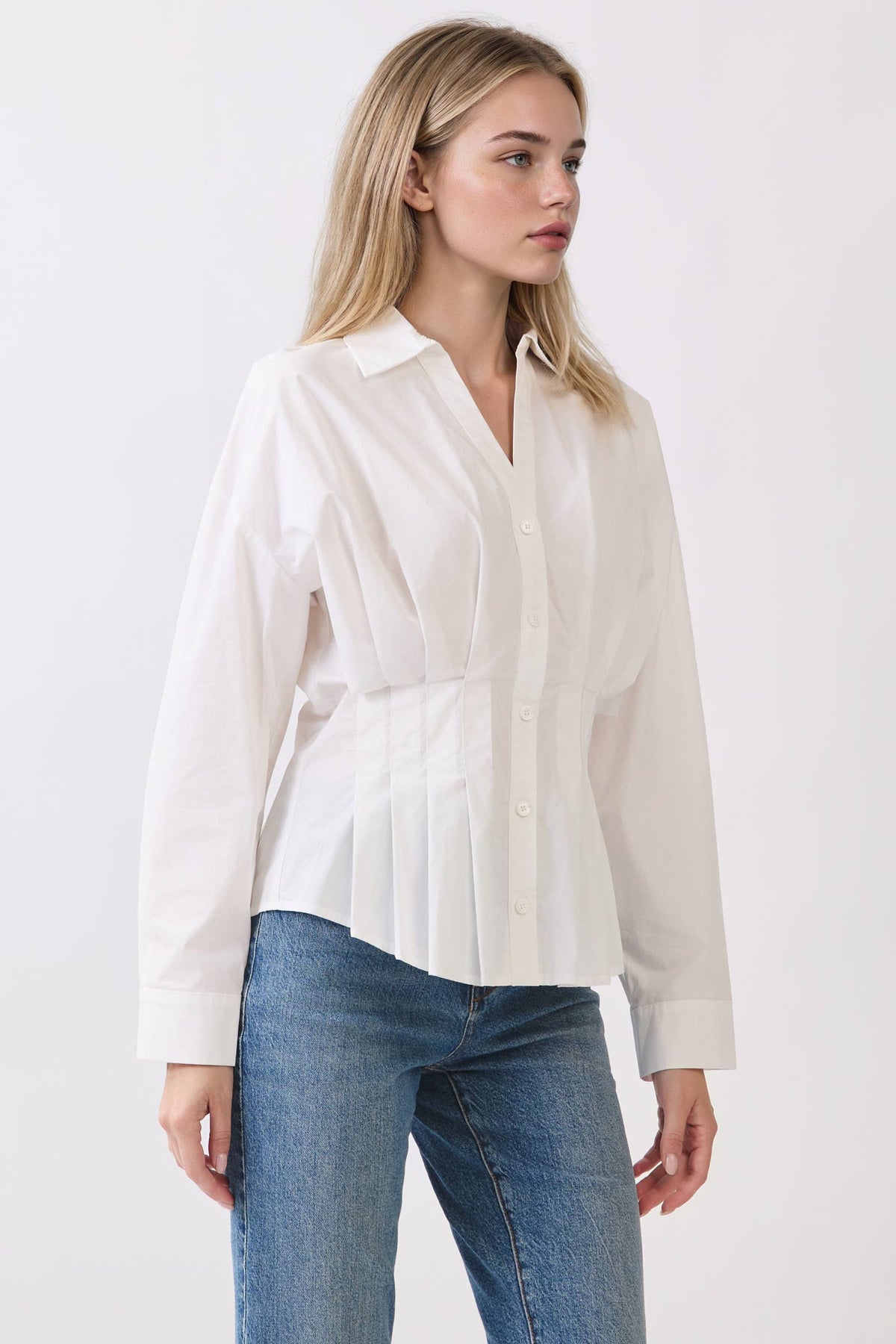 Joey Pleated Button Down Top