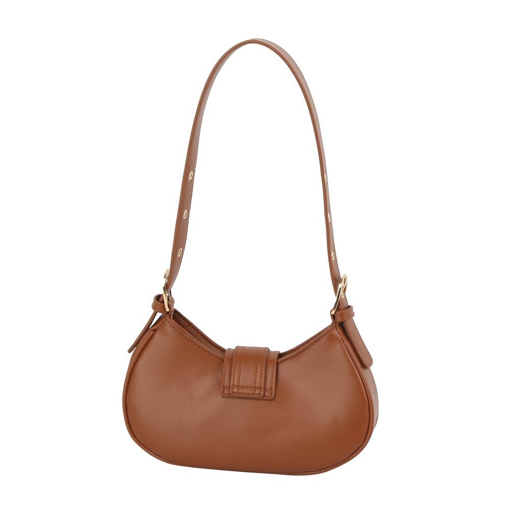 Jenny Leather Buckle Strap Crescent Shoulder Bag