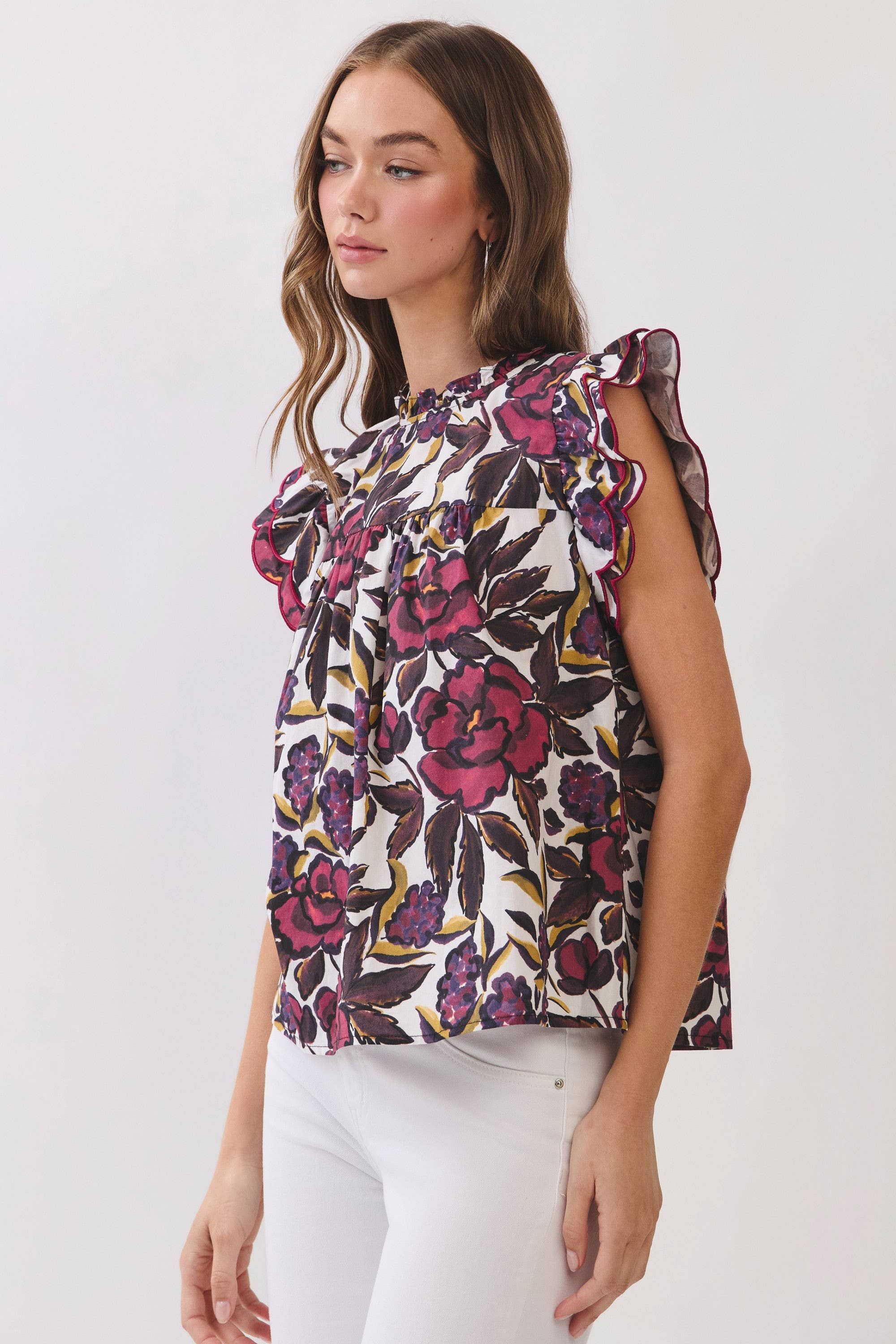 Callie Floral Print Ruffle Sleeve Blouse