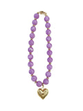 Lucas Beaded Necklace with Gold Heart Pendant - Purple