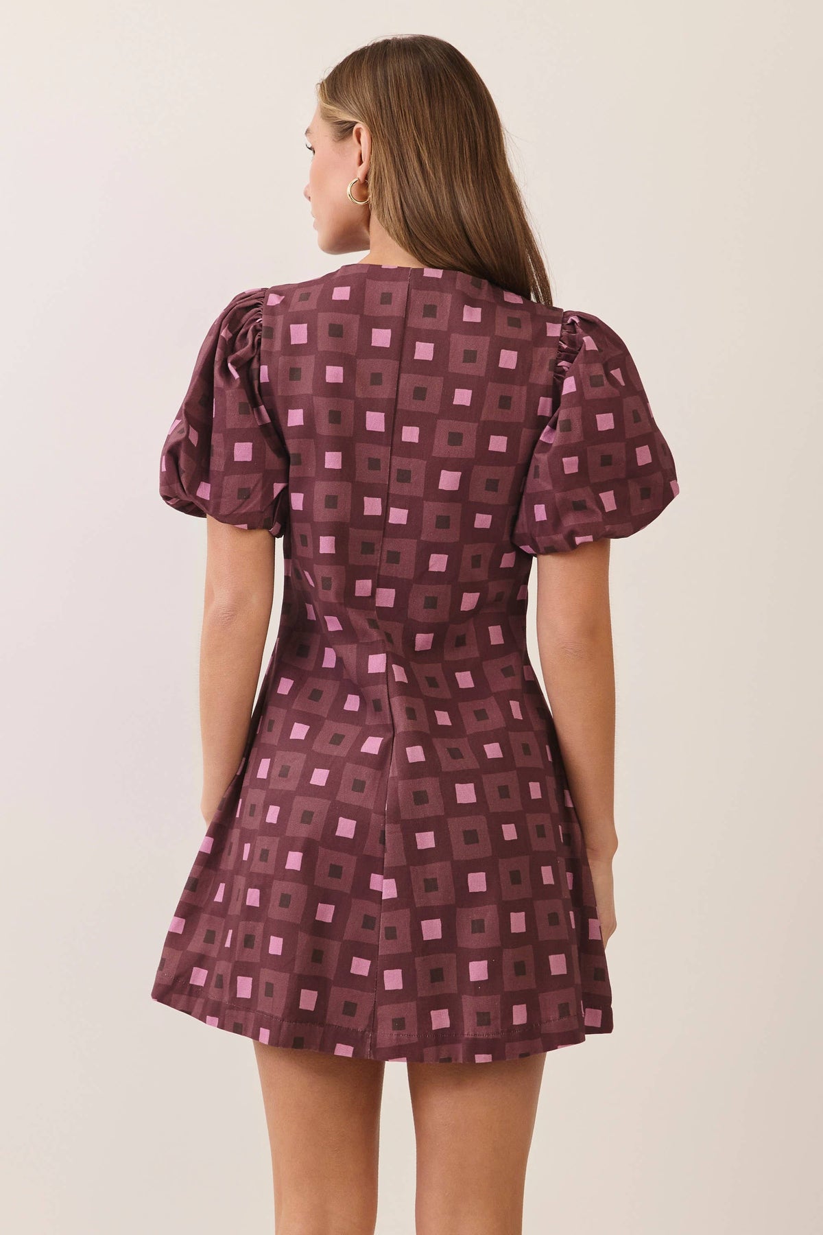 Becca Geometric Print Puff Sleeve Mini Dress