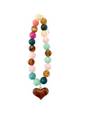 Ella Chunky Beaded Necklace with Heart Charm - Pink