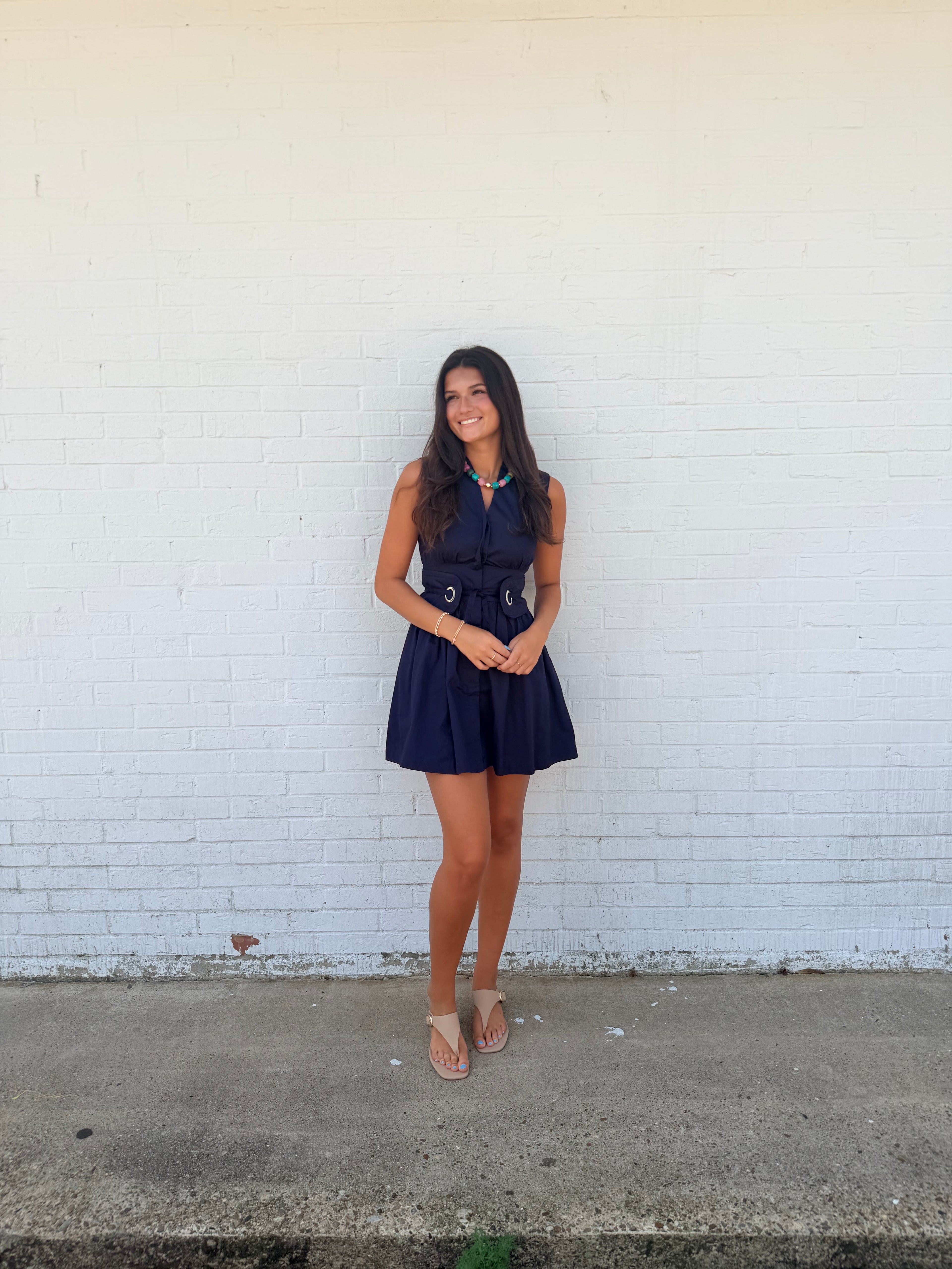 Navy Notion Belted Dress