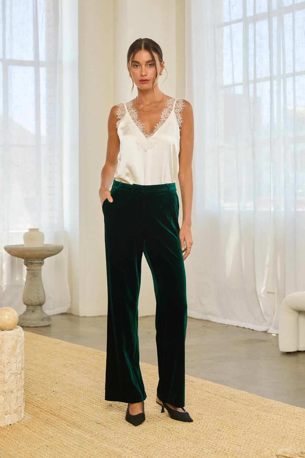 Trinity High-Waisted Wide-Leg Velvet Pants