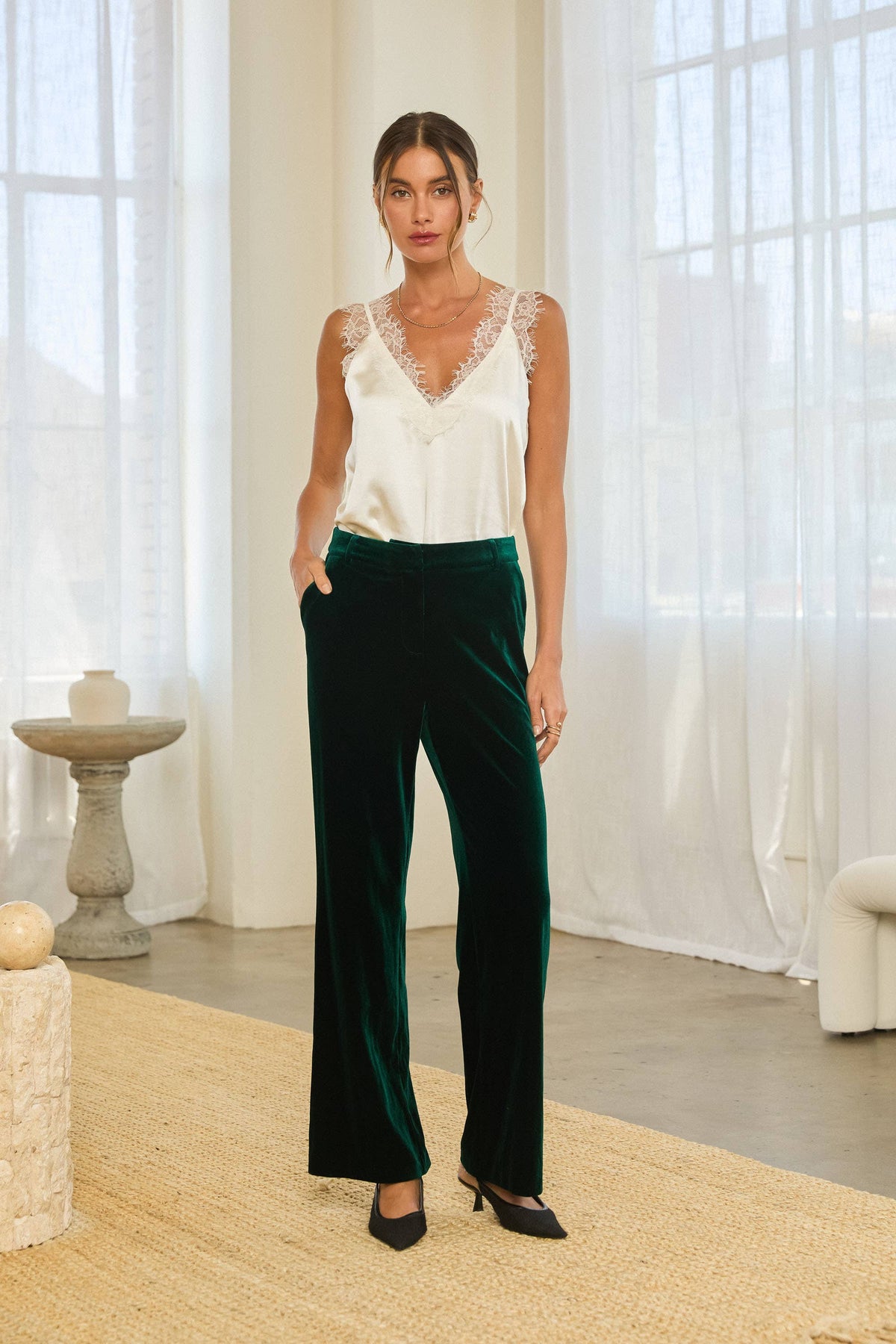 Trinity High-Waisted Wide-Leg Velvet Pants