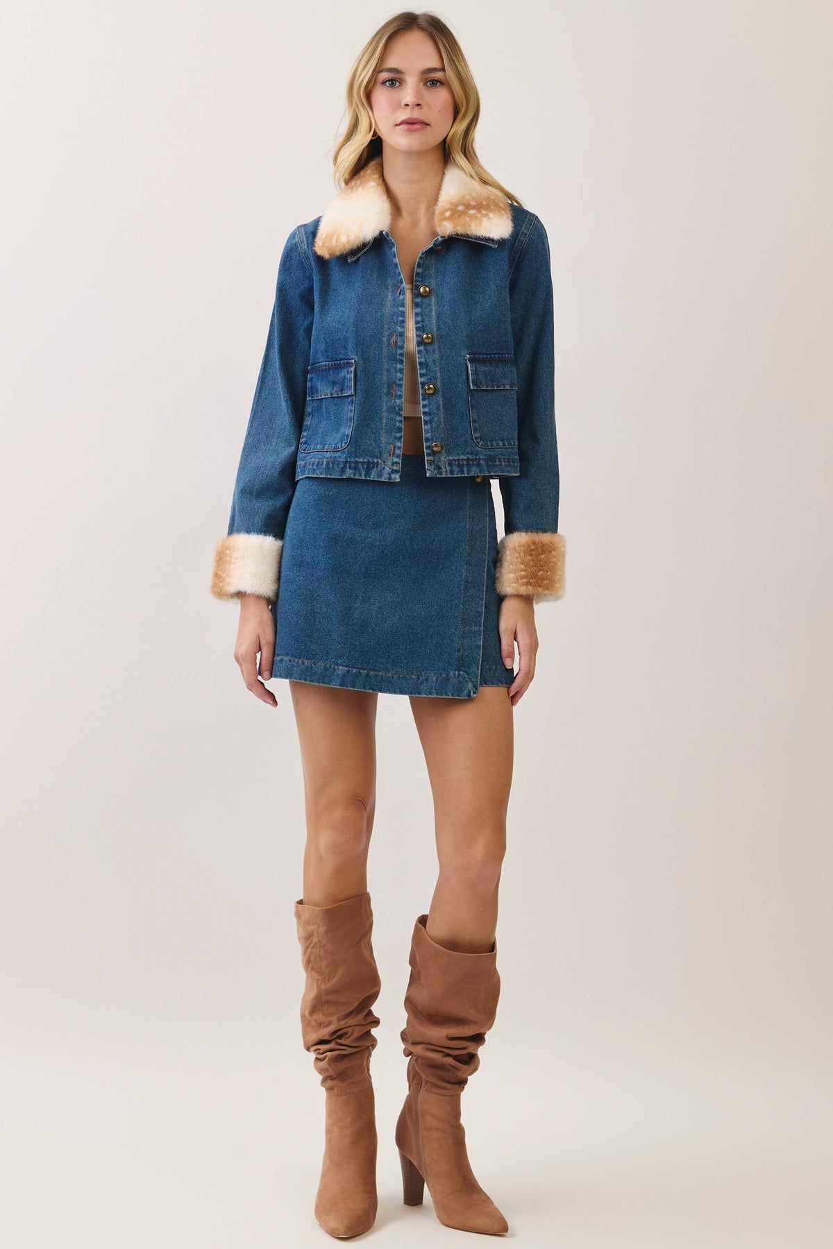 Alma Wrap Front Denim Mini Skort