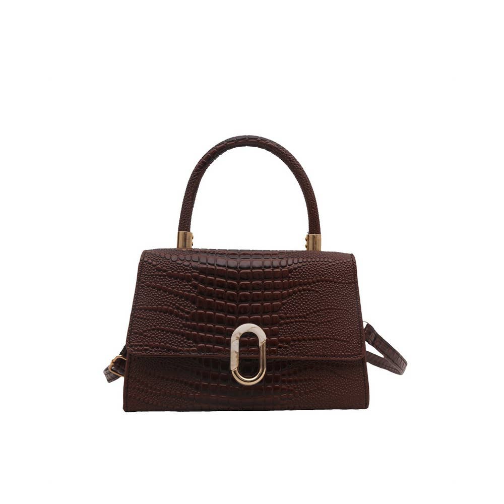 Croc Embossed Push Lock Flap Satchel