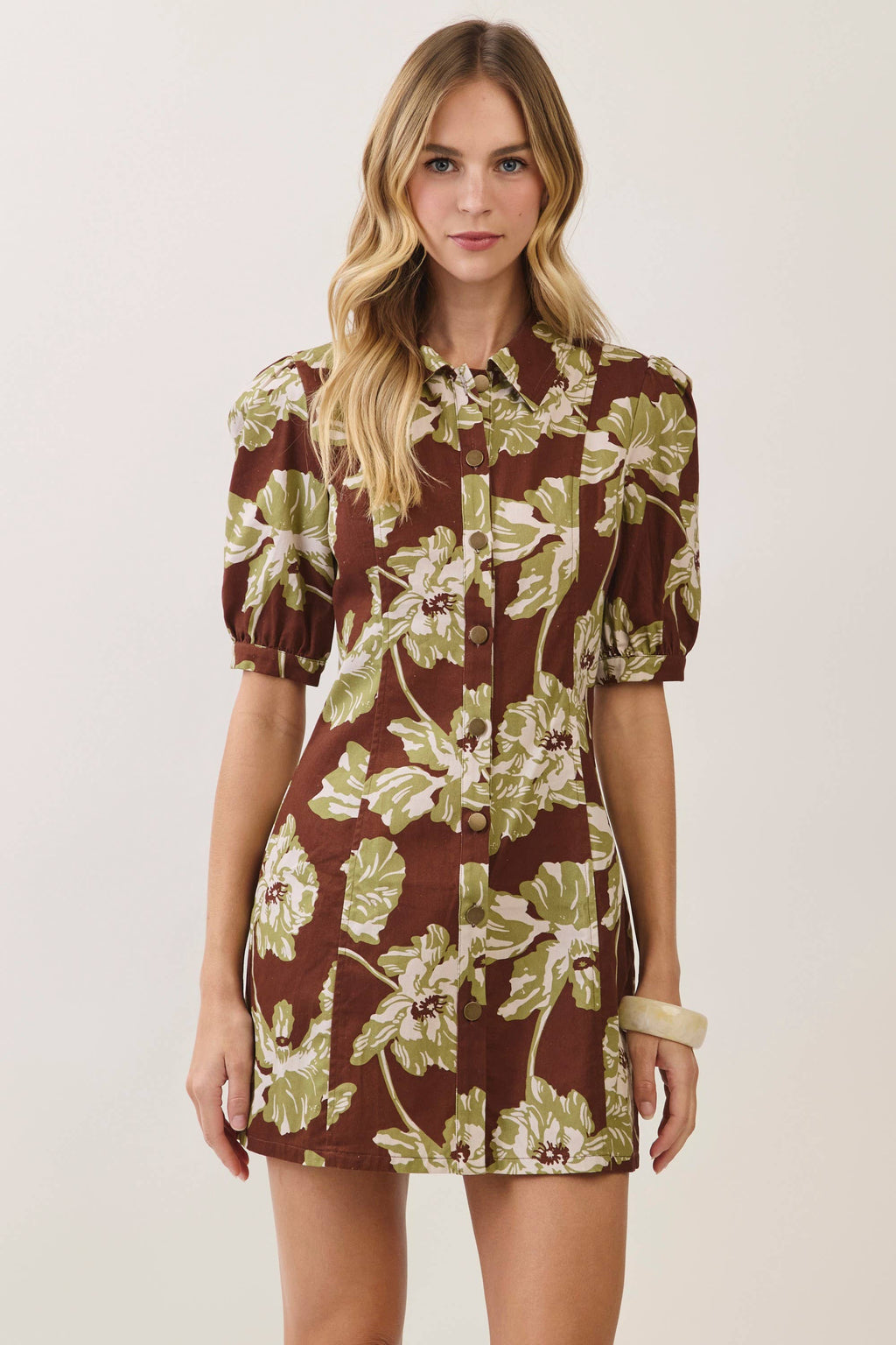 Ollie Floral Print Collared Button Down Dress