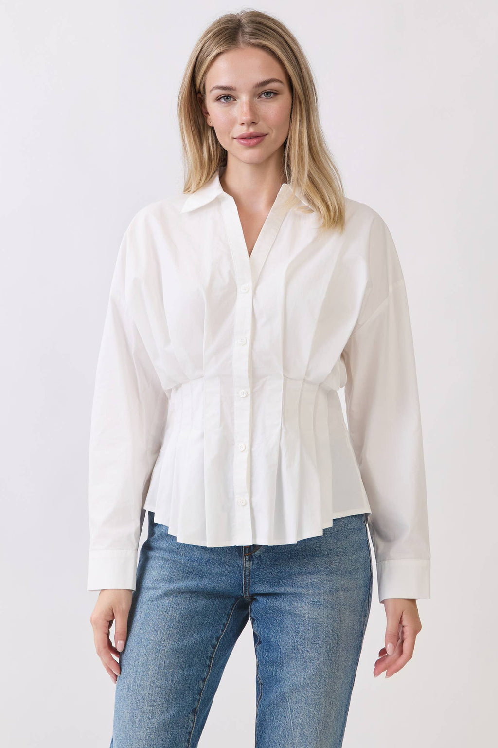 Joey Pleated Button Down Top