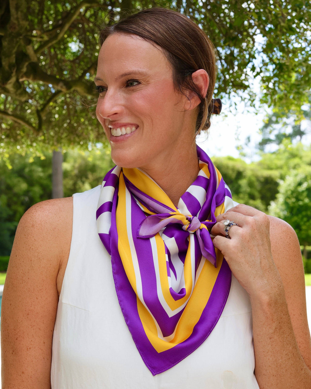 Harper Striped Scarf Large Purple Gold