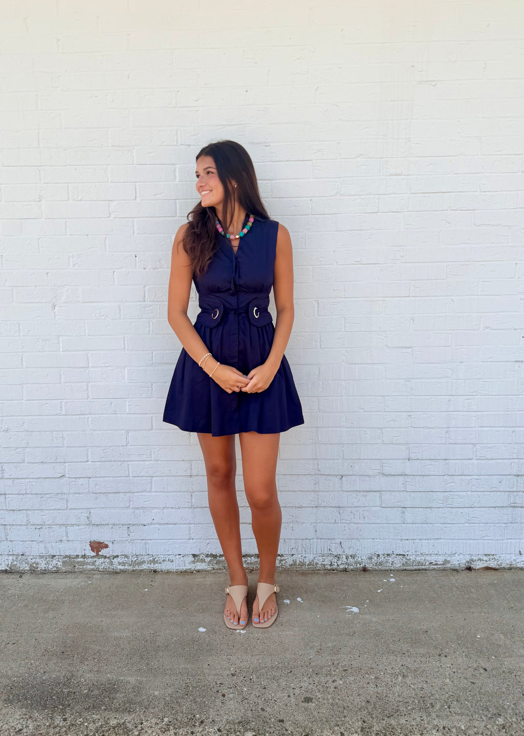 Navy Notion Belted Dress