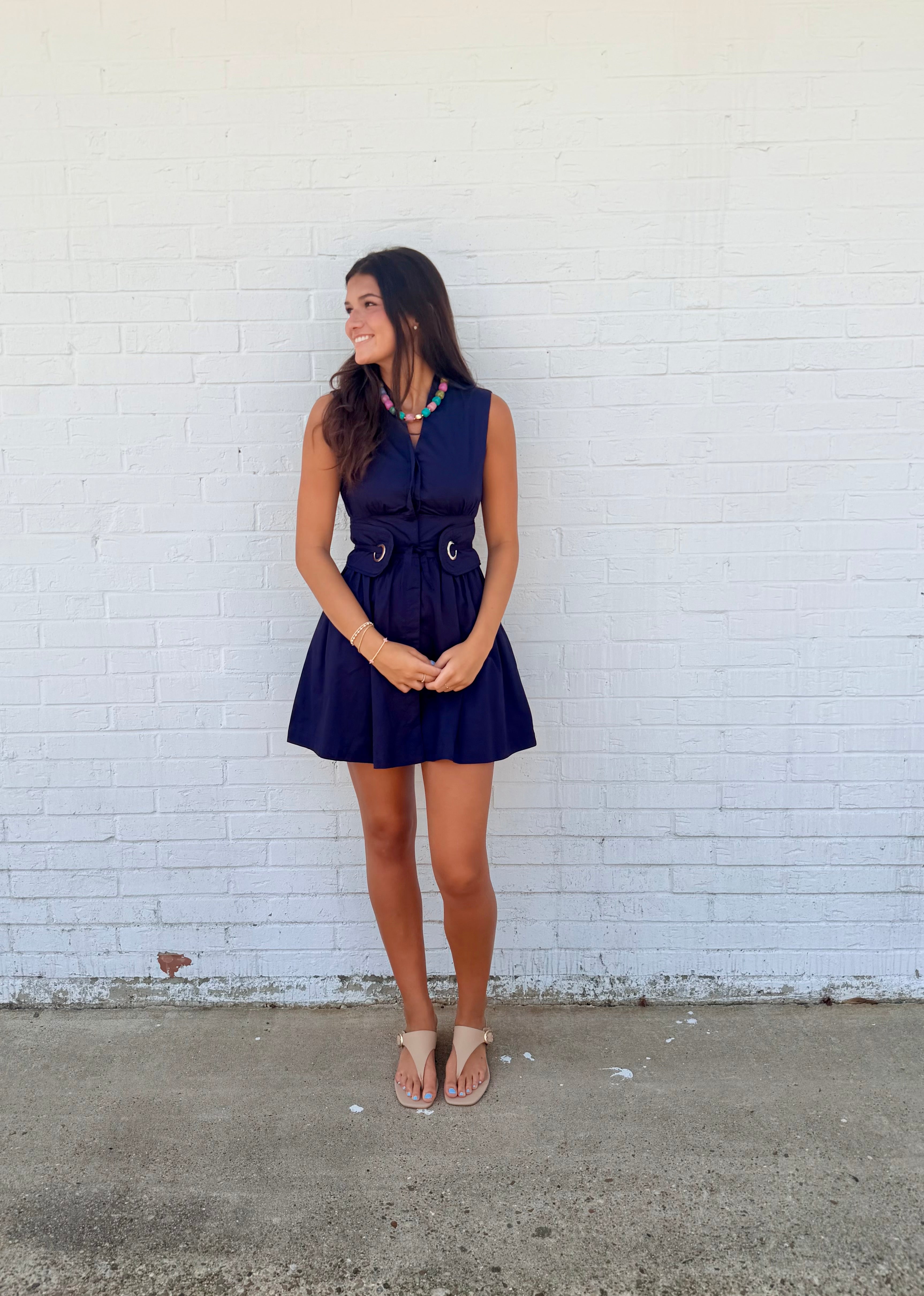 Navy Notion Belted Dress