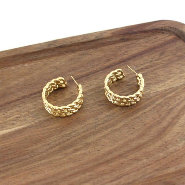 E26335 Woven Stainless Steel Open Hoop Earrings