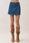 Alma Wrap Front Denim Mini Skort