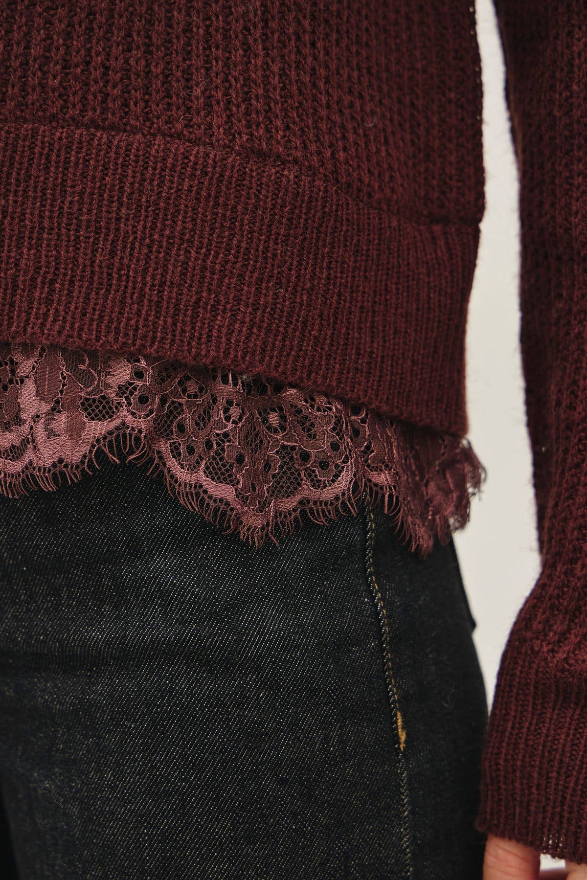 Tonya Lace Hem Crew Neck Sweater