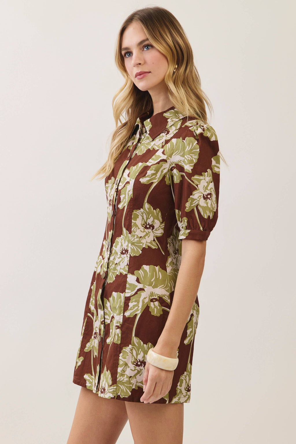Ollie Floral Print Collared Button Down Dress