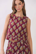 Autumn Floral Print Sleeveless Crop Top