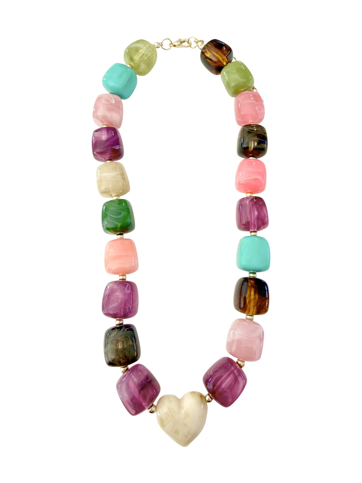 Jordan Chunky Beaded Heart Necklace- Multi