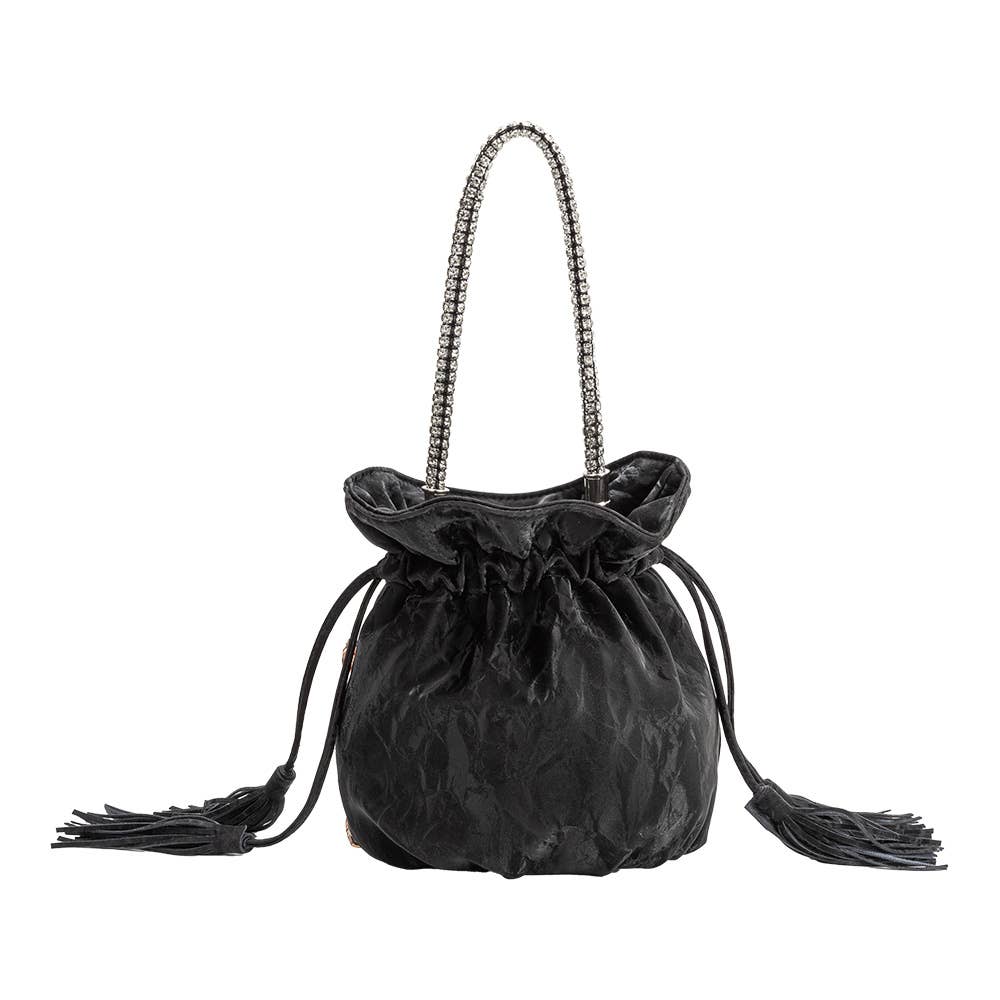 Starla Black Vegan Leather Jewel Top Handle Bag