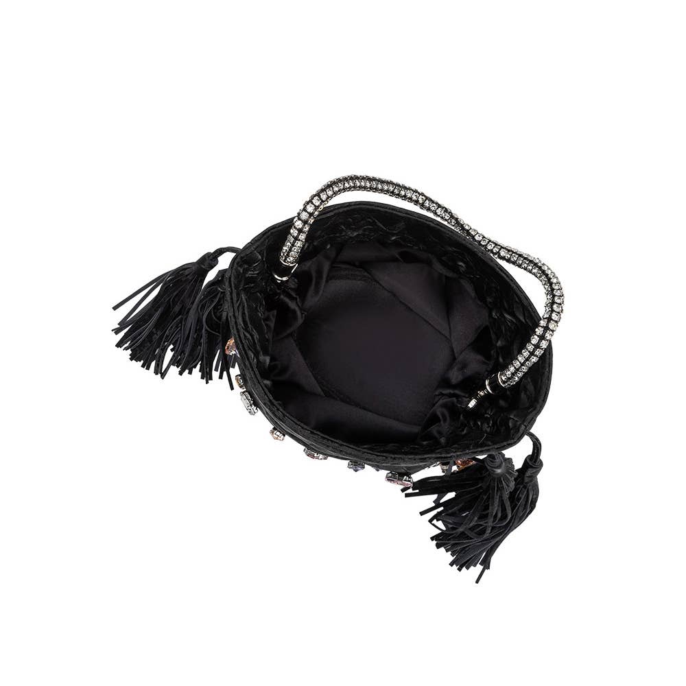 Starla Black Vegan Leather Jewel Top Handle Bag