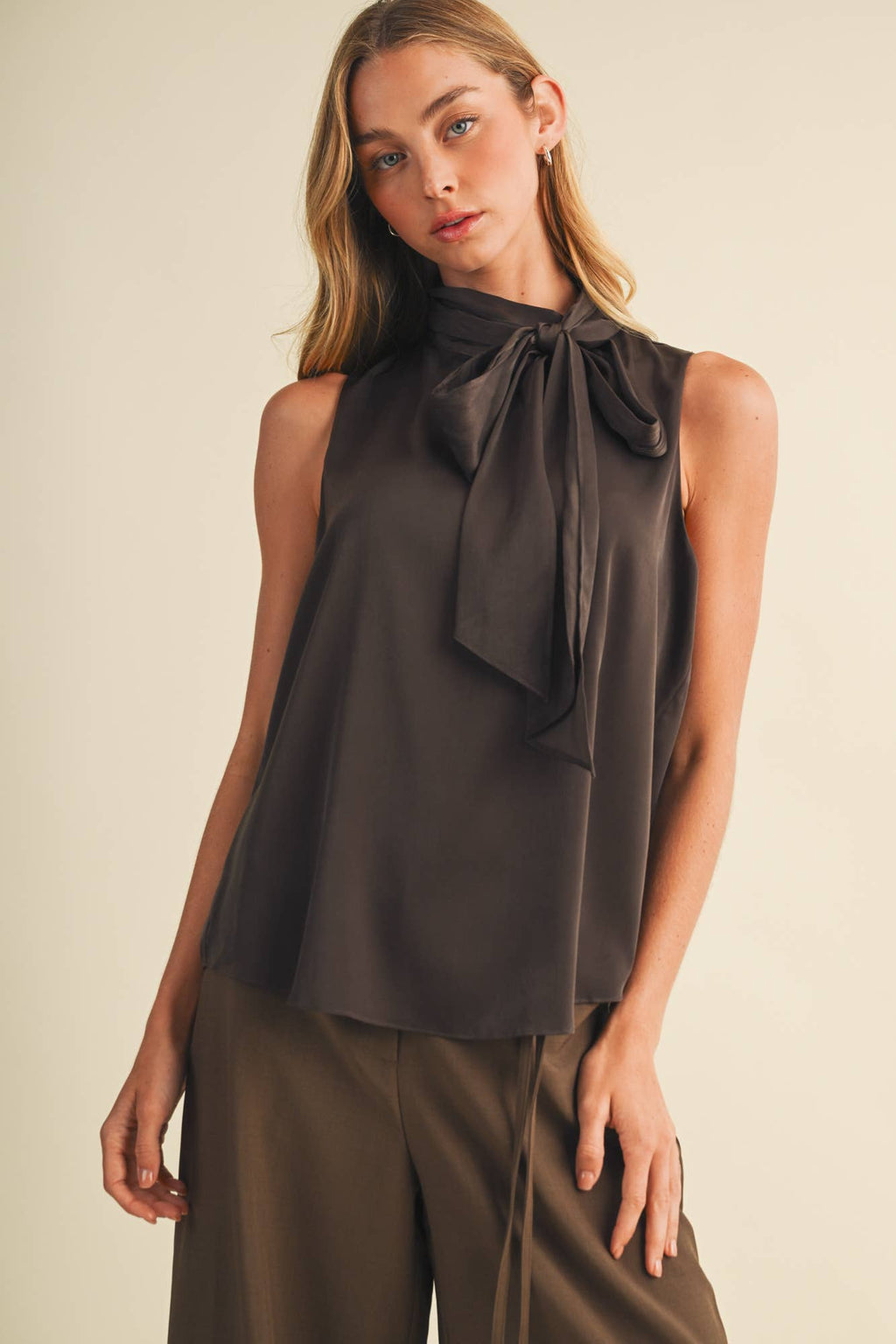 Mamie Mock-Neck Sleeveless Top