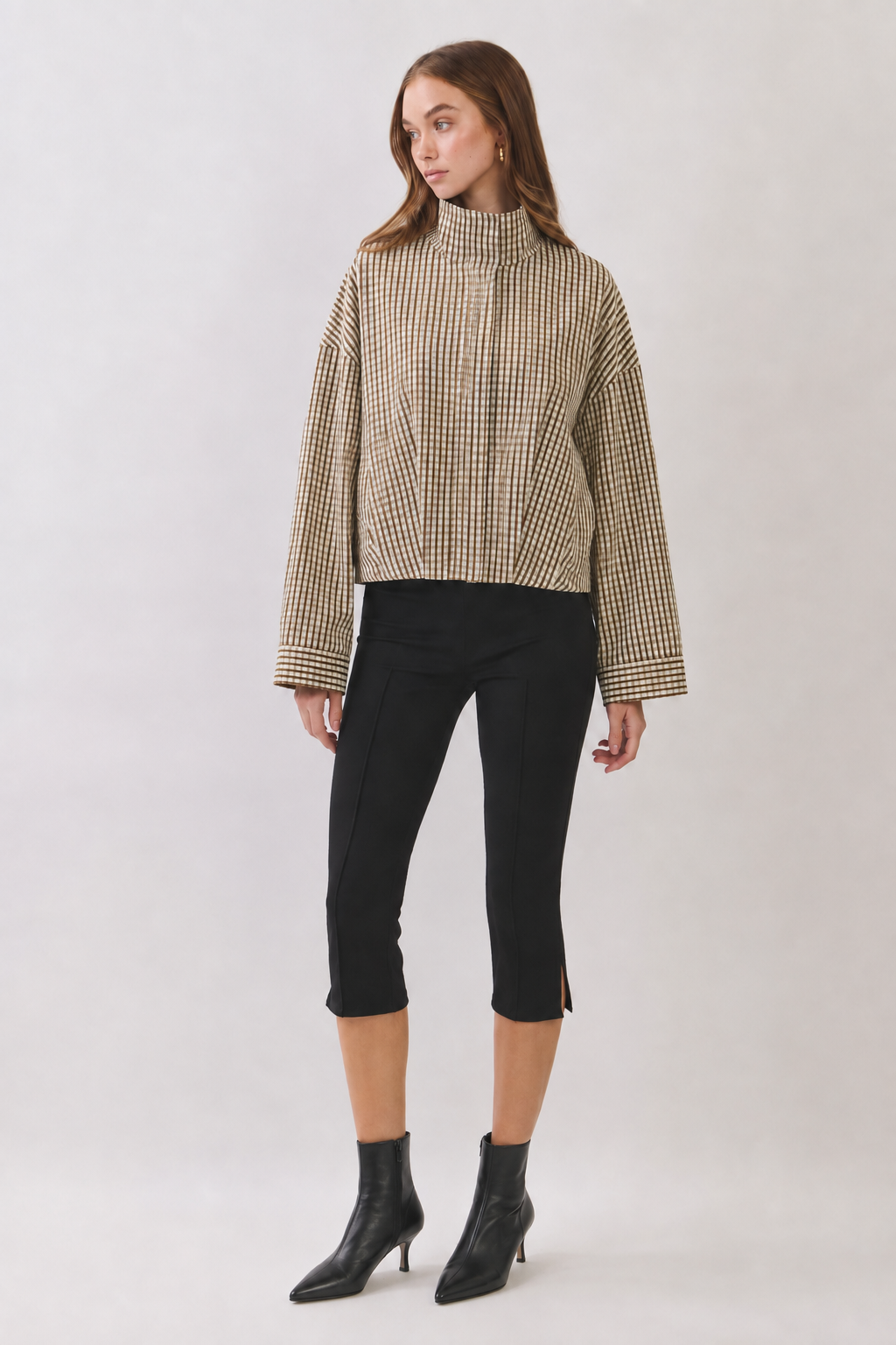Carlie Gingham Zip Front Cropped Jacket