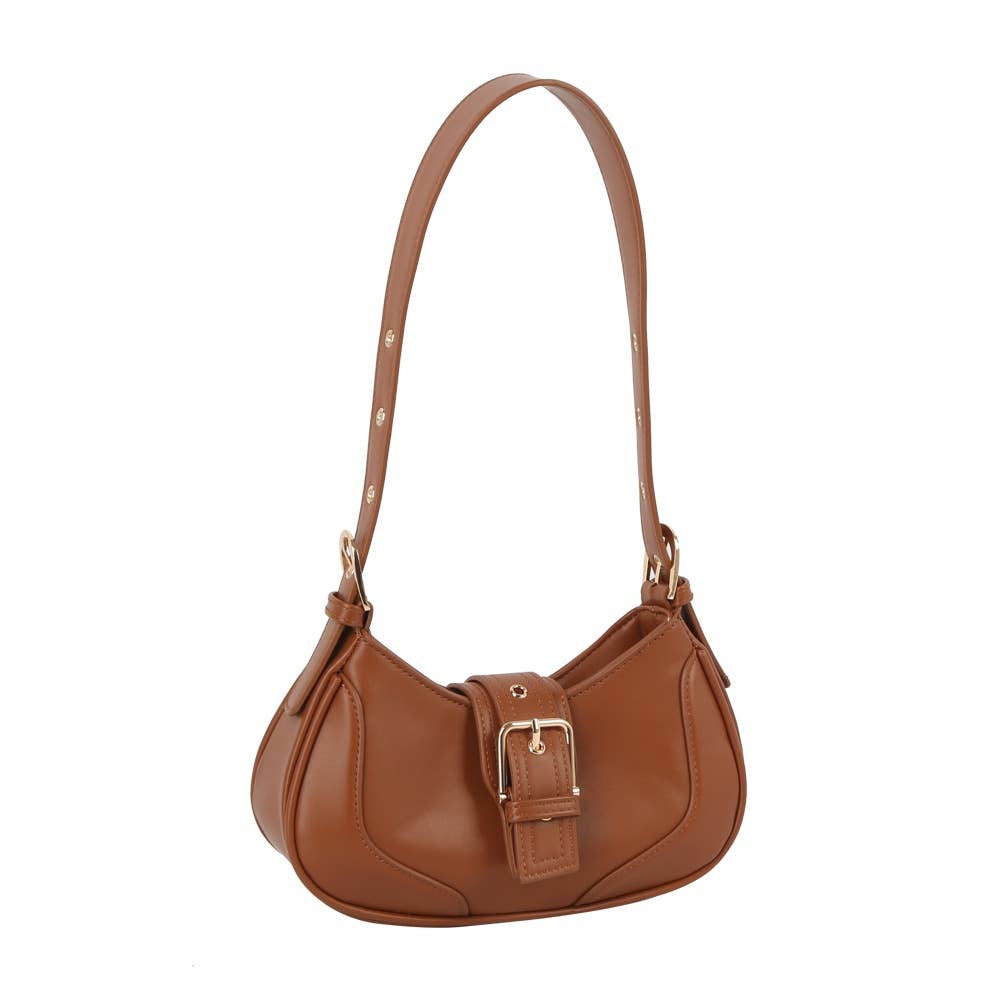 Jenny Leather Buckle Strap Crescent Shoulder Bag