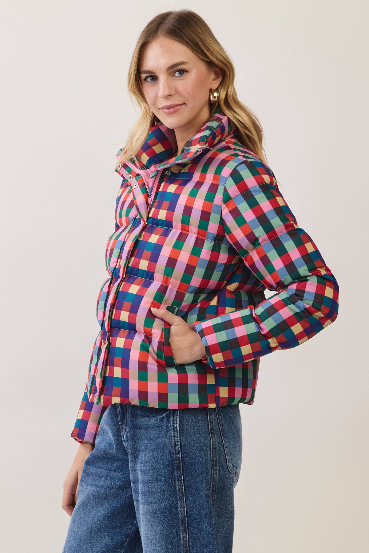 Multicolor Check Puffer Jacket