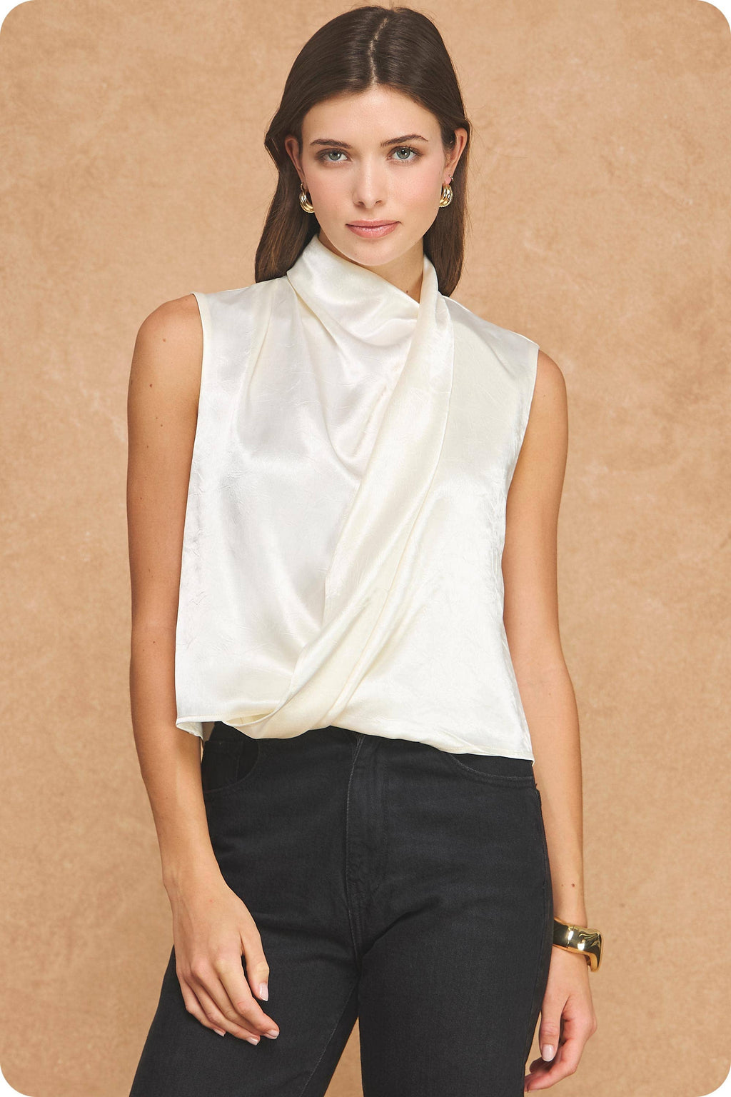 Luminous Textured Satin Draped Top