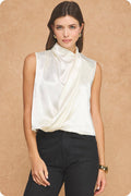 Luminous Textured Satin Draped Top