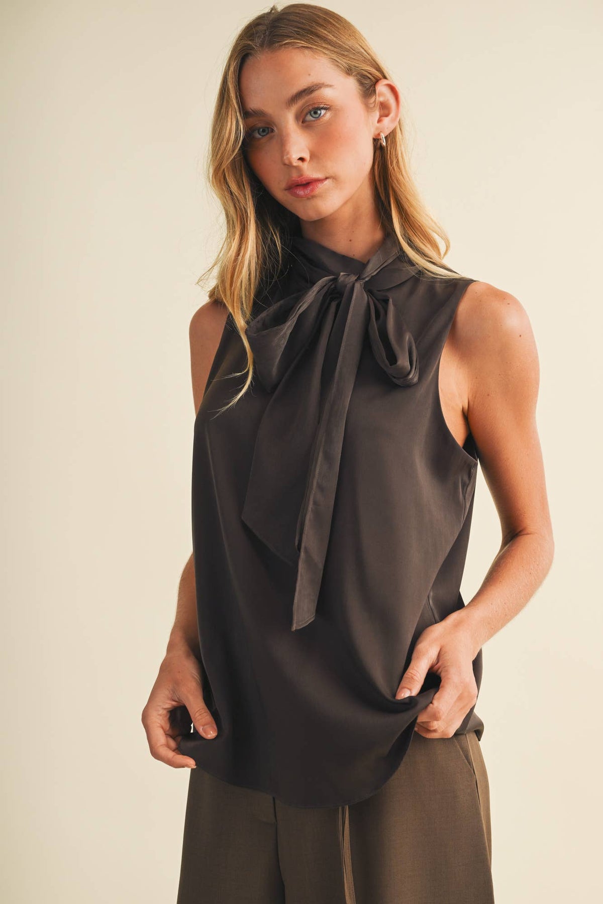Mamie Mock-Neck Sleeveless Top