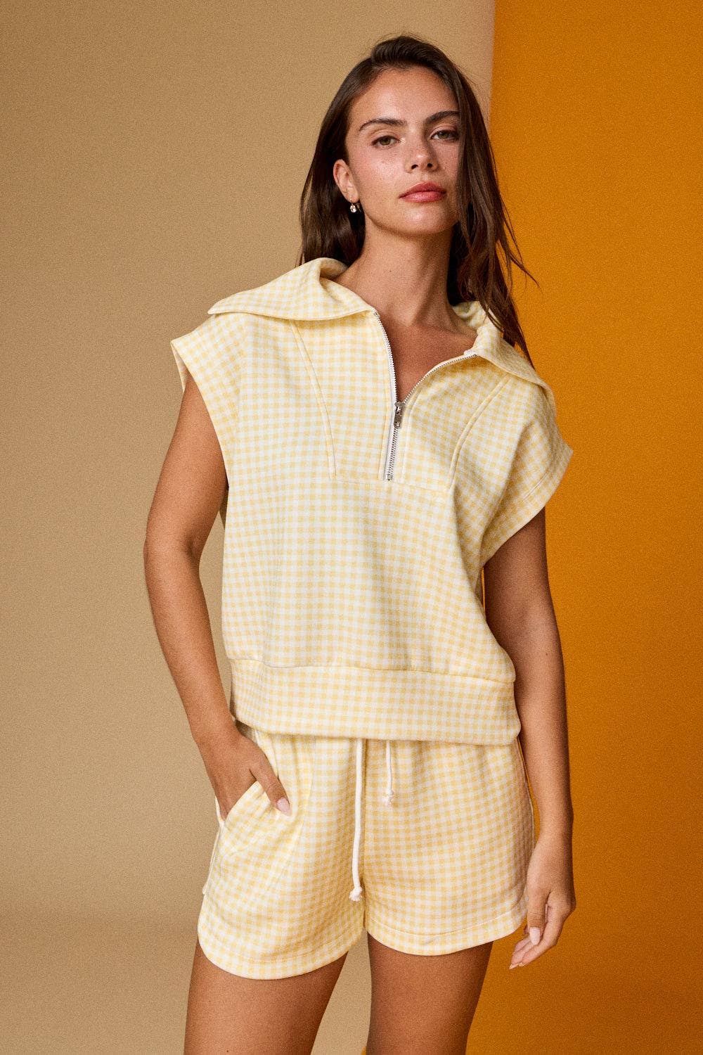 Gretchen Gingham Zip Up Top & Short Set
