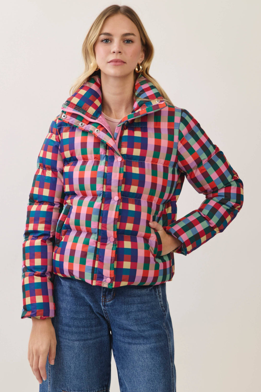 Multicolor Check Puffer Jacket