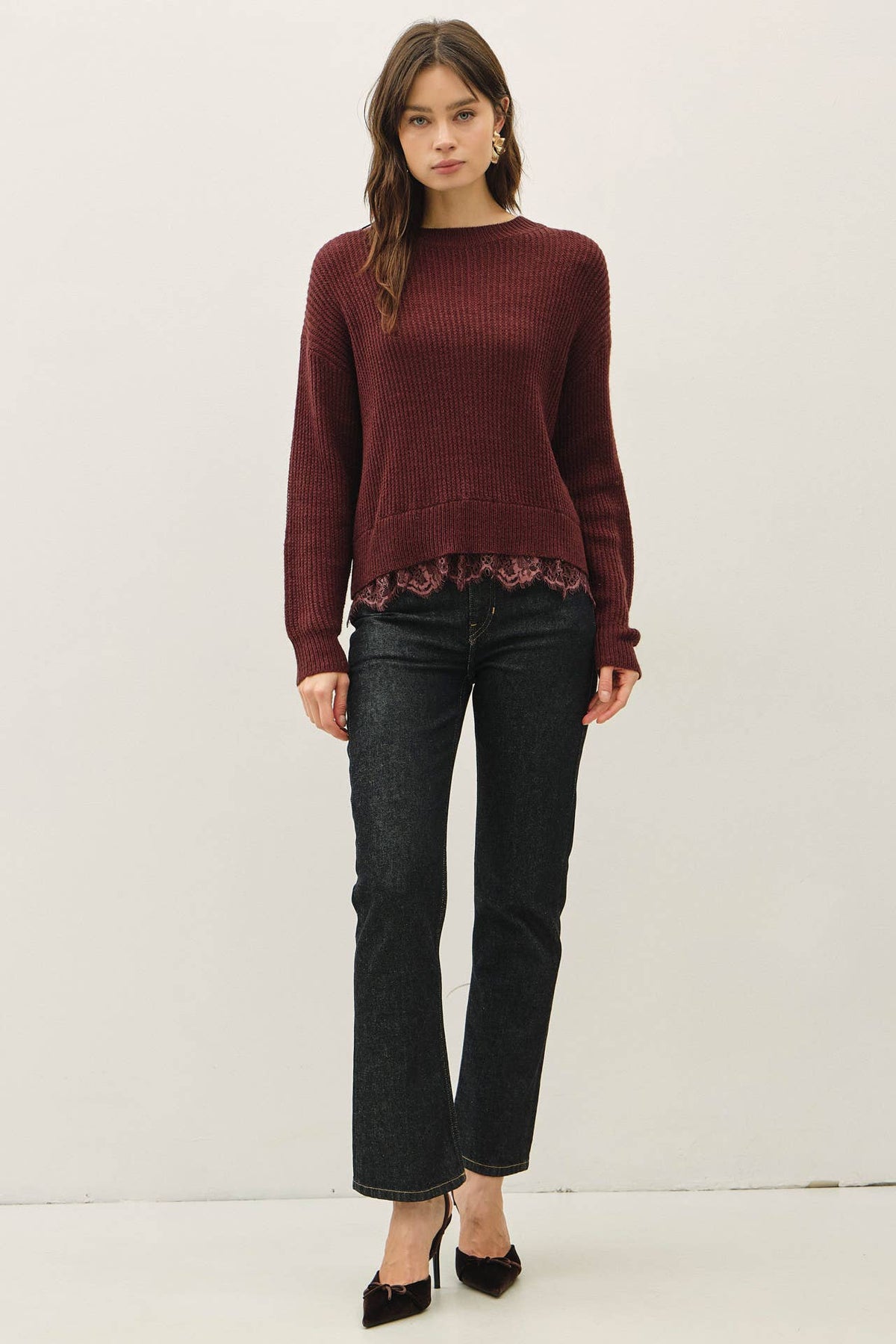 Tonya Lace Hem Crew Neck Sweater