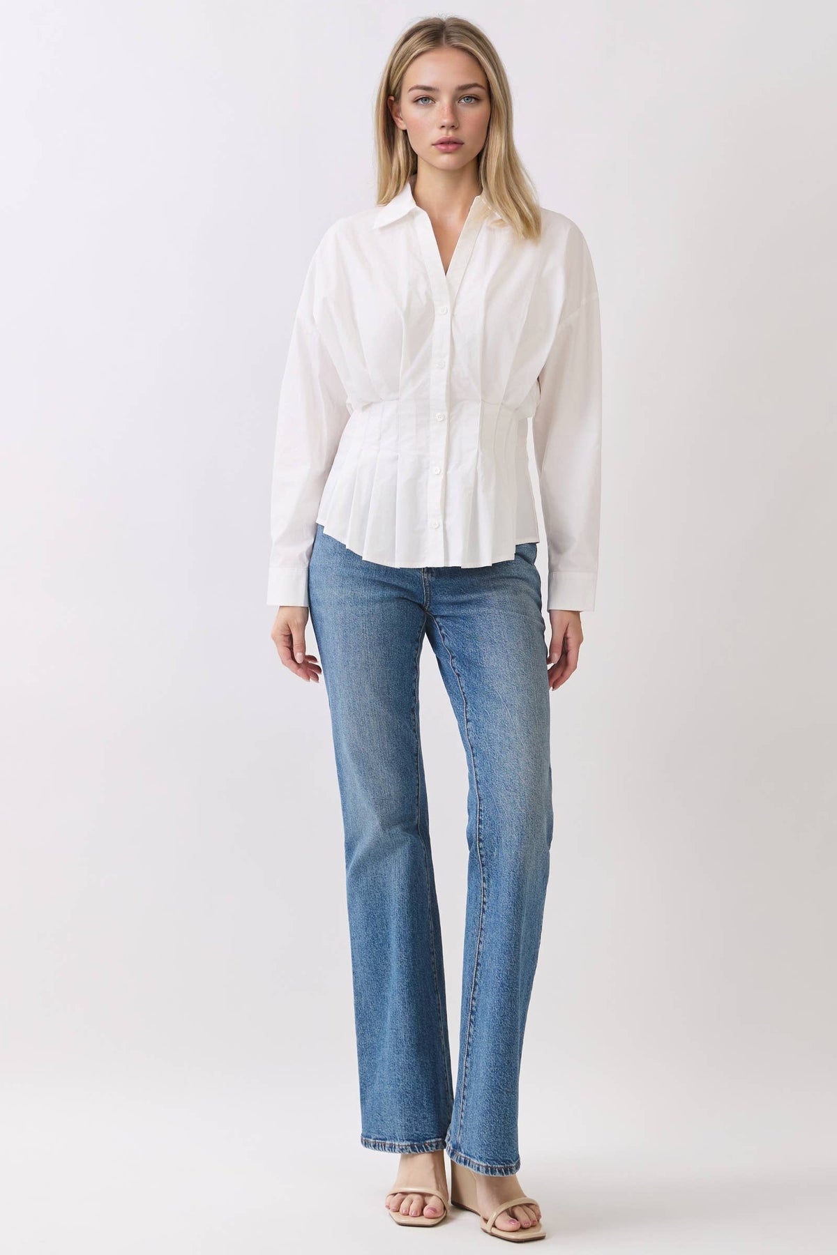 Joey Pleated Button Down Top