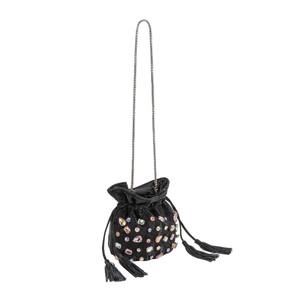 Starla Black Vegan Leather Jewel Top Handle Bag
