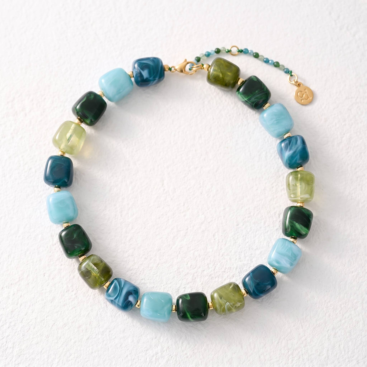 Chunky Square Bead Necklace Earth