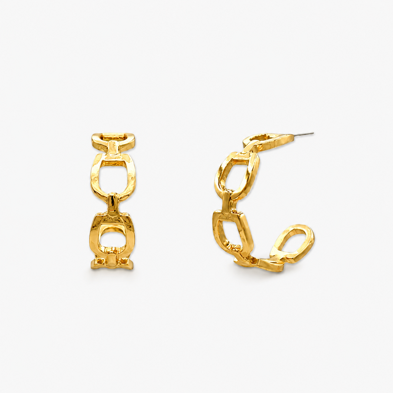 Modern Gold Link Hoop Earrings
