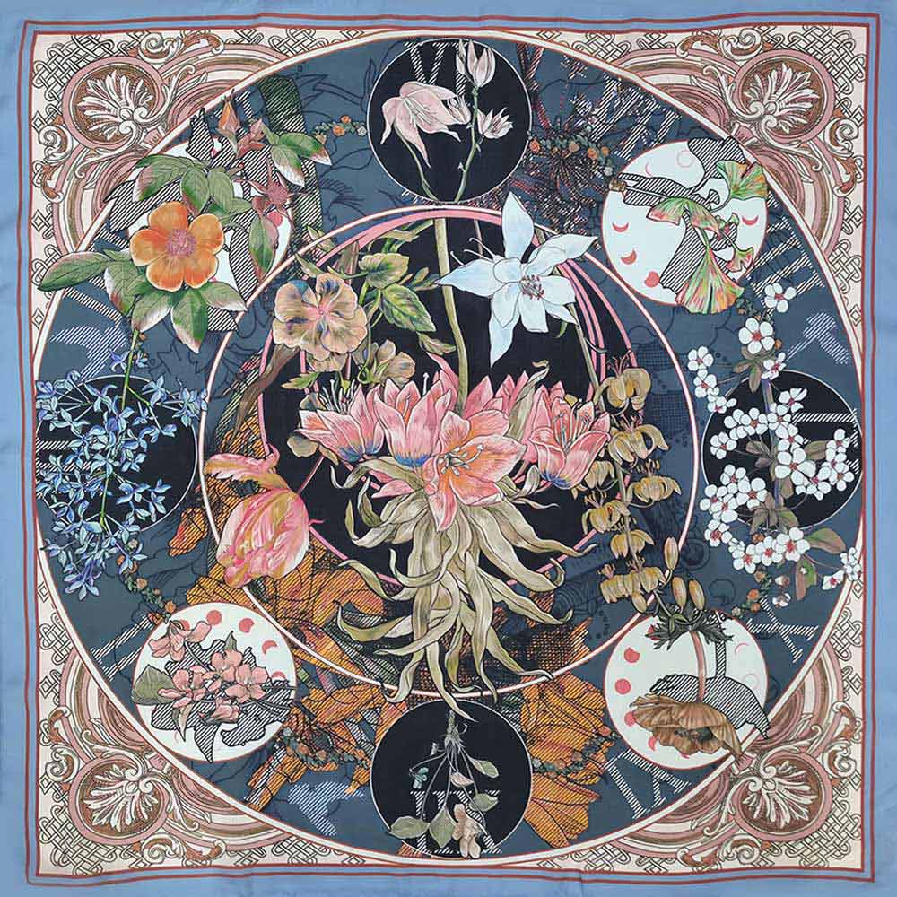 Botanical Floral Medallion Print Square Scarf
