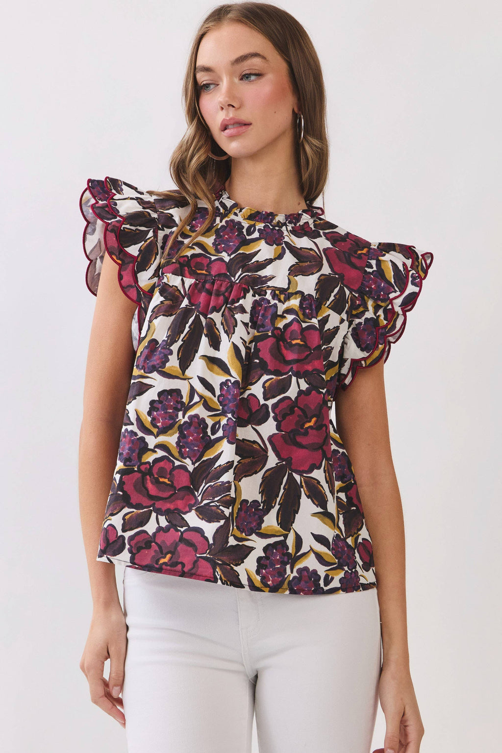 Callie Floral Print Ruffle Sleeve Blouse